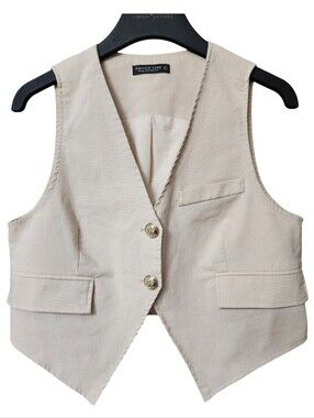EMERSON LANG Young Contemporary Beige Linen Waistcoat Vest Size Large